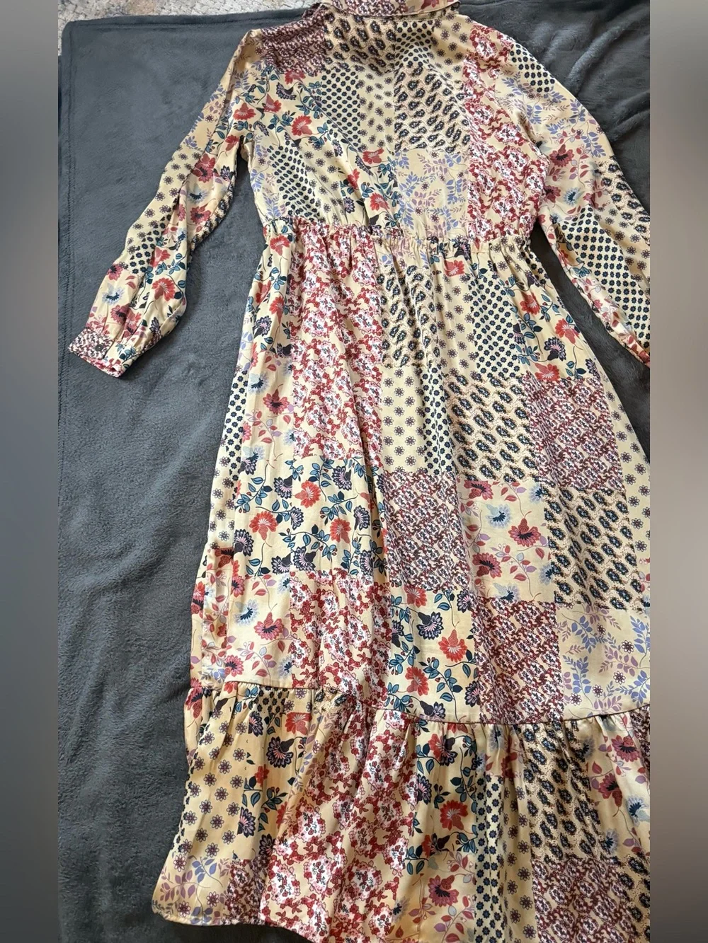 Patchwork Floral Maxi Dress in Cream and Navy - Picture 10 of 14